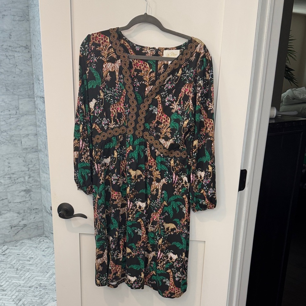 Lilly Pulitzer Black Long Sleeve Tropical Safari Print Dress